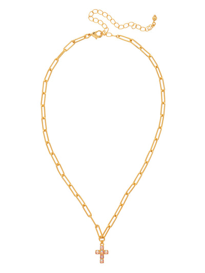 Carly Cross Pendant Necklace - NGE2BGLRA - <p>From Sorrelli's Light Rose AB collection in our Bright Gold-tone finish.</p>