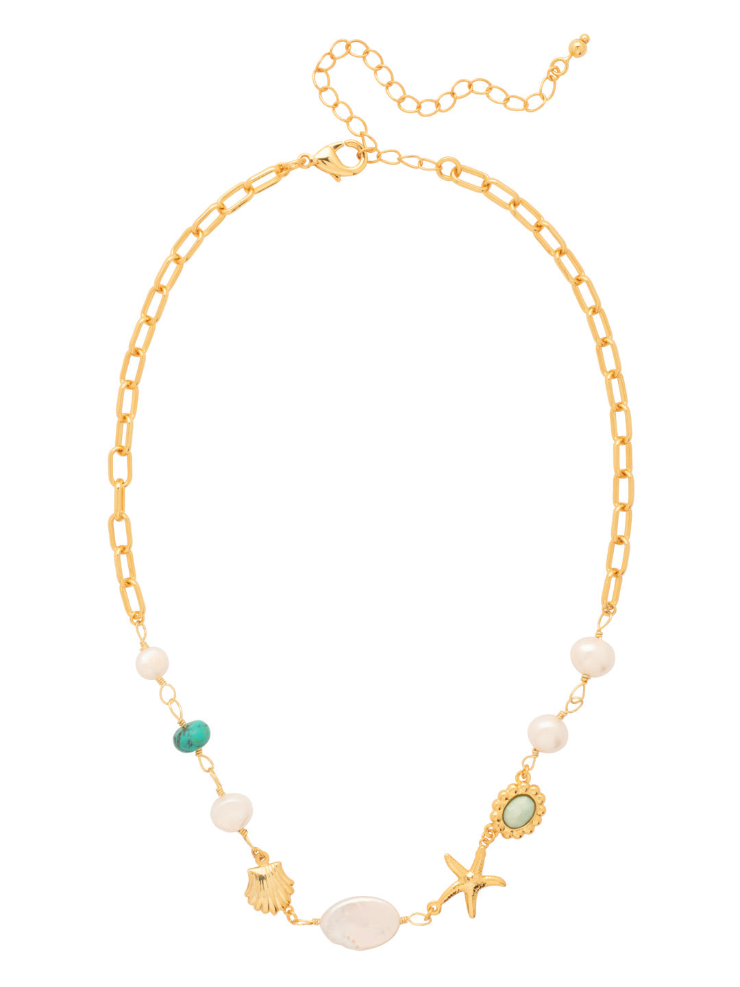 Hampton Tennis Necklace - NGE4BGCSD - <p>The Hampton Tennis Necklace features an assortment of crystals, semi-precious stones, and sea-themed elements on an adjustable chain, secured with a lobster claw clasp. Adjustable 16-20 inches. From Sorrelli's Coastal Dreams collection in our Bright Gold-tone finish.</p>