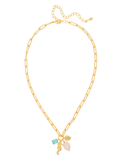 Seahorse Charm Pendant Necklace - NGE5BGCSD - <p>The Seahorse Charm Pendant Necklace features an emerald-cut crystal, seahorse charm, freshwater pearl, and heart locket charm on an adjustable paperclip chain, secured with a lobster claw clasp. 16-20 inches. From Sorrelli's Coastal Dreams collection in our Bright Gold-tone finish.</p>