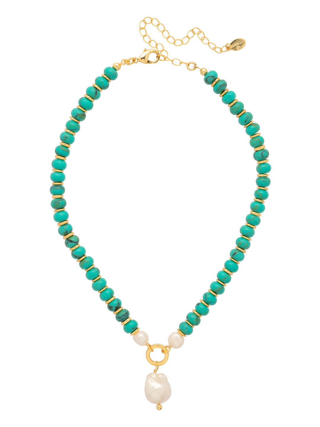 Sea Isle Pendant Necklace - NGE6BGTQ - <p>The Sea Isle Pendant Necklace features a strand of turquoise beads with a natural freshwater pearl pendant on an adjustable chain, secured by a lobster claw clasp. 16-20 inches. From Sorrelli's Turquoise collection in our Bright Gold-tone finish.</p>