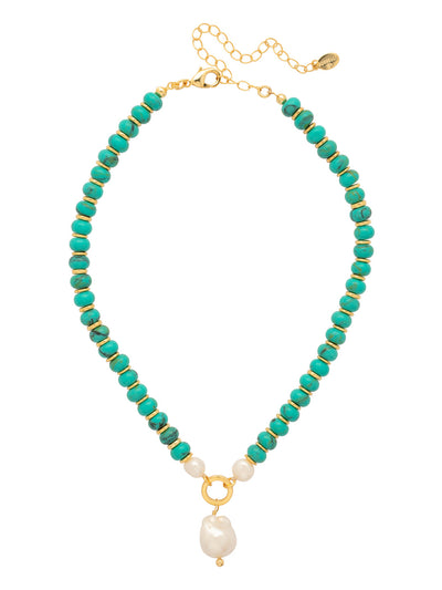 Sea Isle Pendant Necklace - NGE6BGTQ - <p>The Sea Isle Pendant Necklace features a strand of turquoise beads with a natural freshwater pearl pendant on an adjustable chain, secured by a lobster claw clasp. 16-20 inches. From Sorrelli's Turquoise collection in our Bright Gold-tone finish.</p>