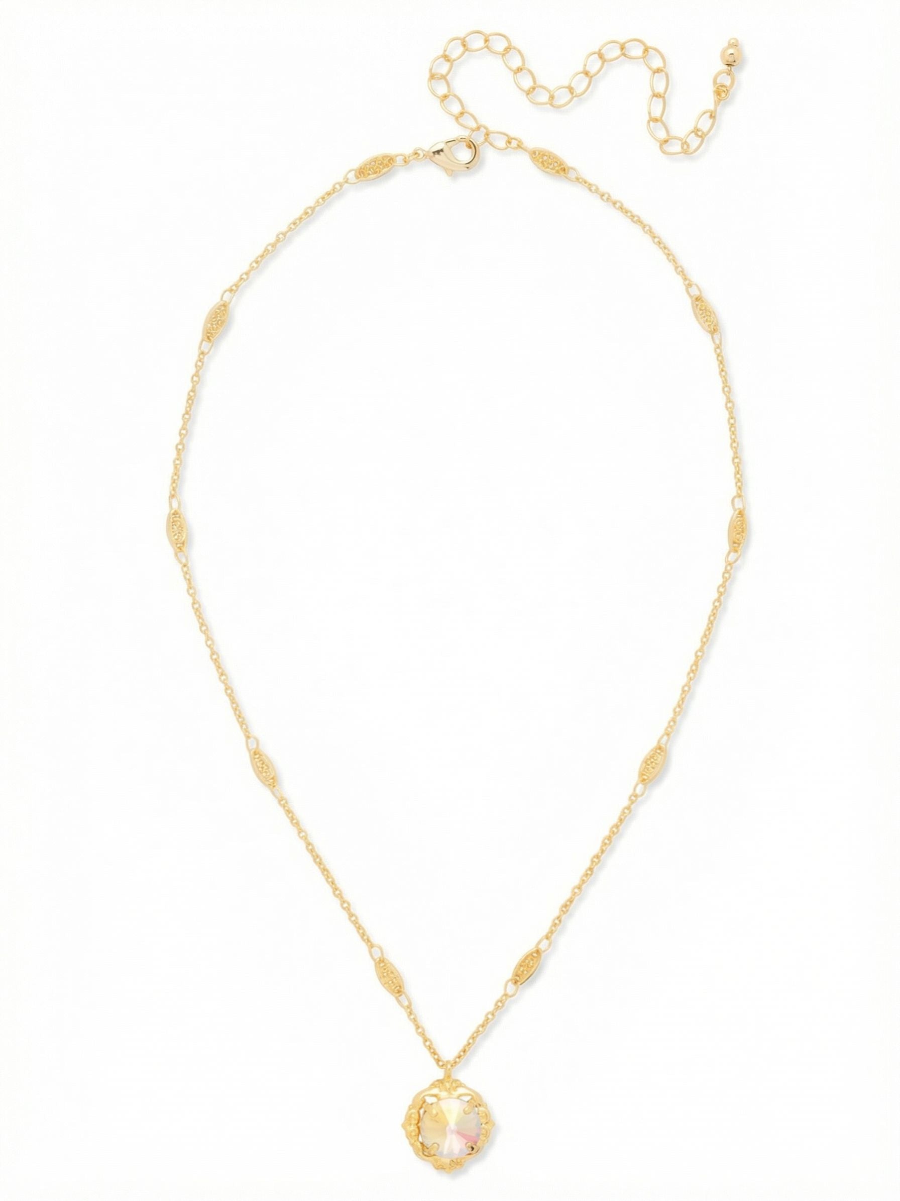 Lori Pendant Necklace - NGI2BGLRA - <p>The Lori Pendant Necklace features a single faceted crystal set within a decorative, ornate frame on a delicate station chain. An adjustable extender and lobster clasp allow for a personalized fit and a timeless, refined look. From Sorrelli's Light Rose AB collection in our Bright Gold-tone finish.</p>