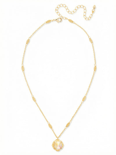 Lori Pendant Necklace - NGI2BGLRA - <p>The Lori Pendant Necklace features a single faceted crystal set within a decorative, ornate frame on a delicate station chain. An adjustable extender and lobster clasp allow for a personalized fit and a timeless, refined look. From Sorrelli's Light Rose AB collection in our Bright Gold-tone finish.</p>