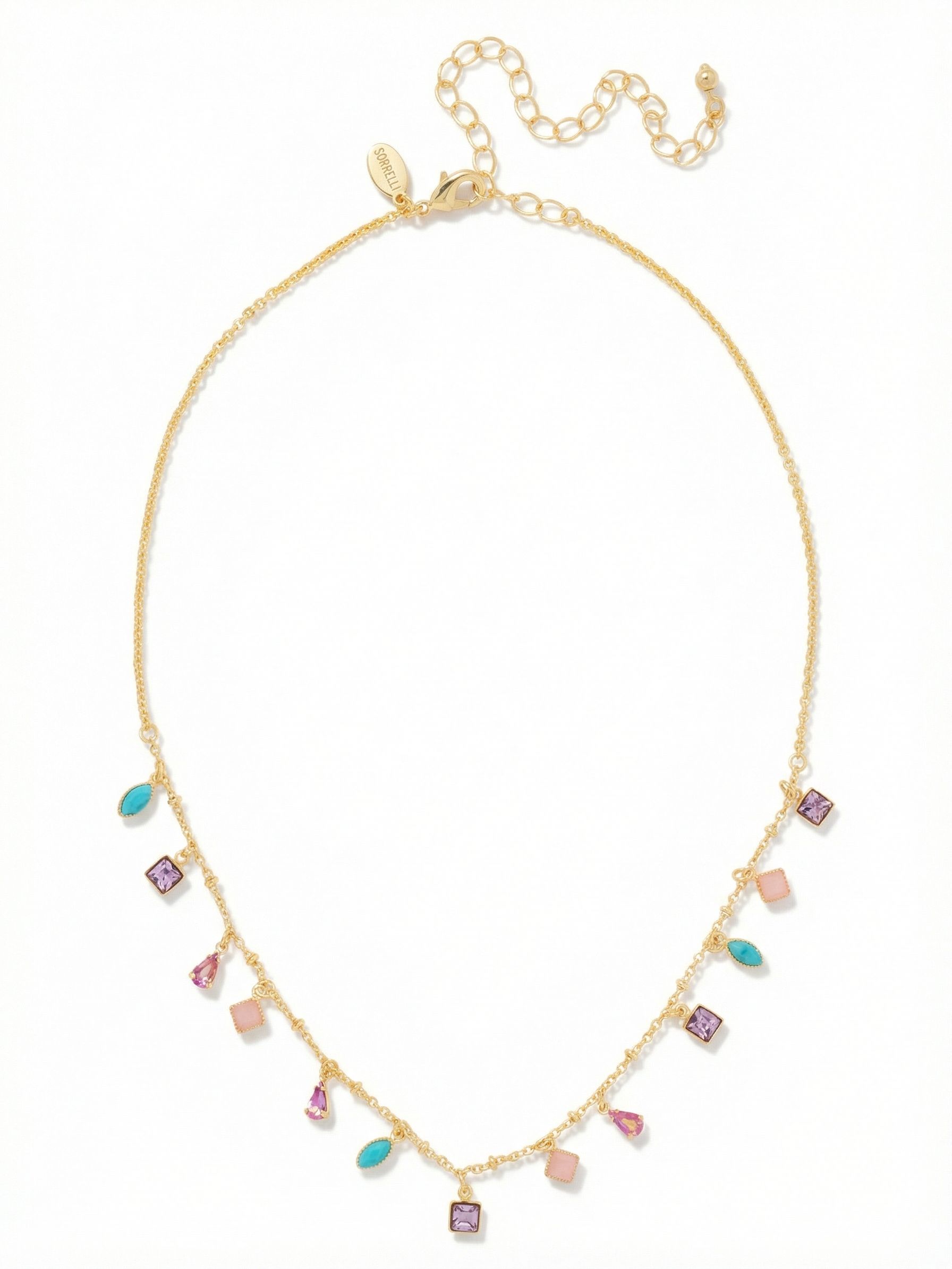 Indie Tennis Necklace - NGI3BGCPO - <p>The Indie Tennis Necklace features a delicate arrangement of assorted crystals and small charms suspended from a fine chain. An adjustable extender and lobster clasp allow for a personalized fit and a dainty, understated look. From Sorrelli's Candy Pop collection in our Bright Gold-tone finish.</p>