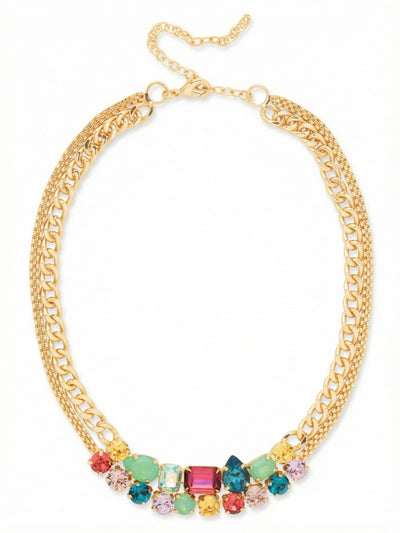 Moxie Tennis Necklace - NGI4BGCPO - <p>The Moxie Tennis Necklace features an eclectic mix of assorted crystals set along a bold, multi-strand link chain. An adjustable extender and lobster clasp allow for a personalized fit and a modern, statement look. From Sorrelli's Candy Pop collection in our Bright Gold-tone finish.</p>