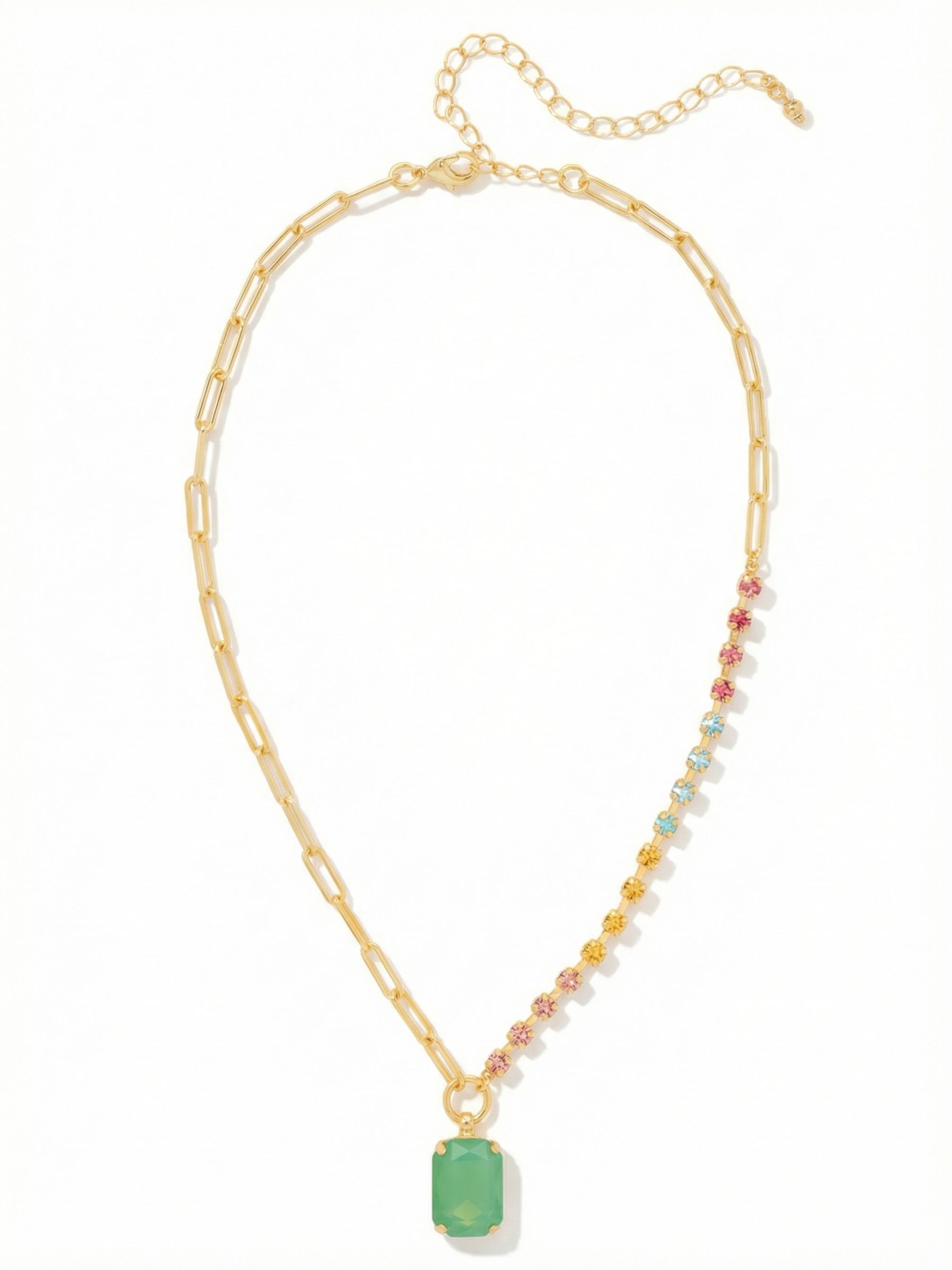 Iris Pendant Necklace - NGI5BGCPO - <p>The Iris Pendant Necklace features a single emerald cut crystal or freshwater pearl pendant dangling from a half rhinestone and paperclip chain, adjustable and secured with a lobster claw clasp. From Sorrelli's Candy Pop collection in our Bright Gold-tone finish.</p>