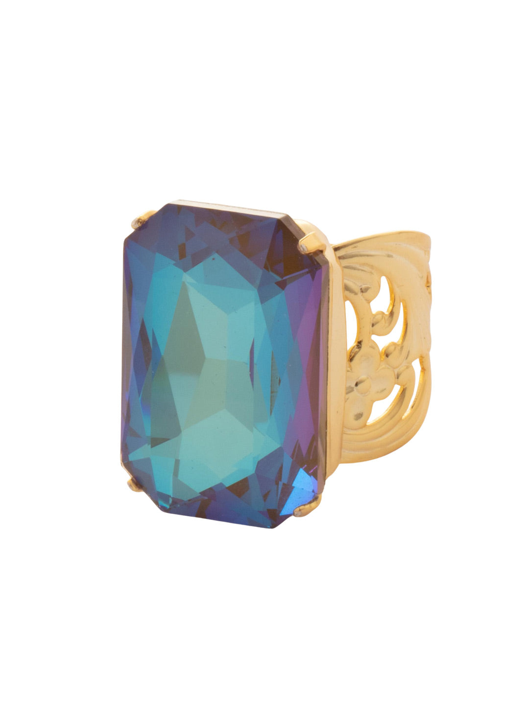 Viretta Cocktail Ring - RBT67BGCPD - <p>The Viretta Cocktail Ring features a chunky emerald-cut crystal nestled on an adjustable filagree ring band. Adjustable to fit ring sizes 6-8. From Sorrelli's Cappuccino Delite collection in our Bright Gold-tone finish.</p>