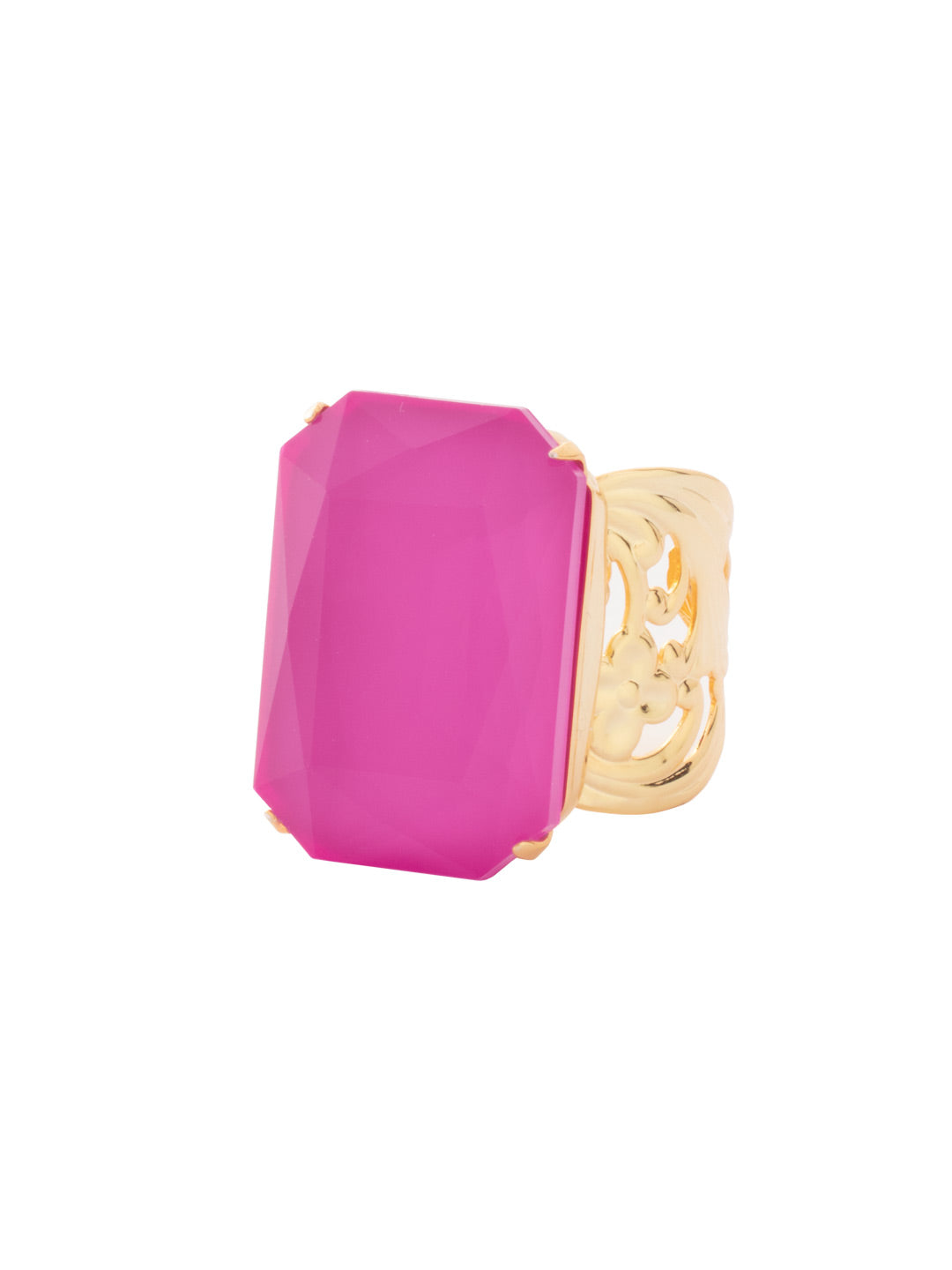 Viretta Adjustable Cocktail Ring - RBT67BGPPL - <p>The Viretta Adjustable Cocktail Ring features a chunky emerald-cut crystal nestled on an adjustable filigree ring band. Adjustable to fit ring sizes 6-8. From Sorrelli's Peony Pink Lacquer collection in our Bright Gold-tone finish.</p>