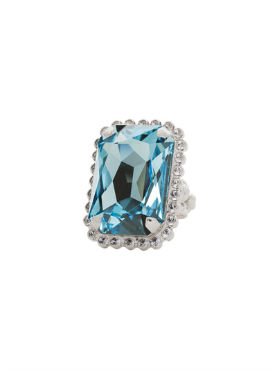 Luxurious Emerald-Cut Cocktail Ring - RBT69PDAQU - <p>Big, bold glamour! The large emerald cut crystal of this cocktail ring will leave all eyes on you! Adjustable to fit ring sizes 6-8. From Sorrelli's Aquamarine collection in our Palladium finish.</p>