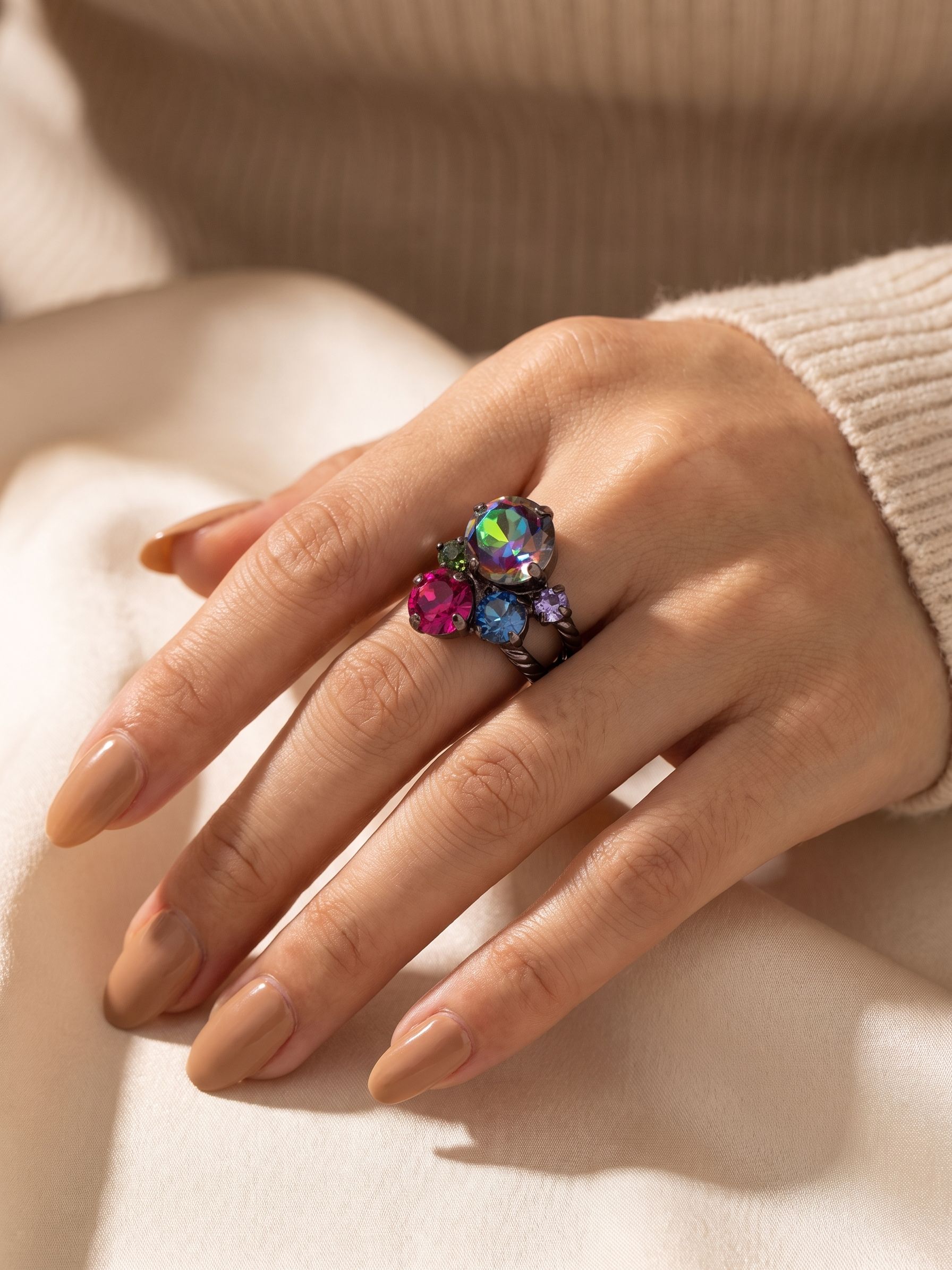 Crystal Assorted Rounds Cocktail Ring - RDB11GMNNI