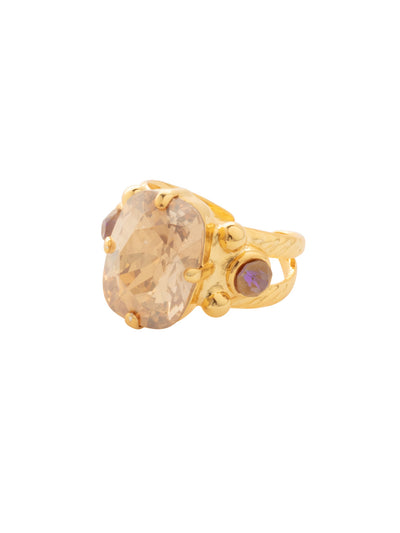 Outstanding Oblong Cocktail Ring - RDG10BGHNB - <p>A ring with subtle sparkle, featuring a central oval cut semi-precious stone encompassed in brass detail with two round crystals for added glamour! Due to the nature of natural, semi-precious stones, variations in color and pattern may occur. These variations make each Sorrelli piece one-of-a-kind! Adjustable to fit ring sizes 6-8. From Sorrelli's Honey Bourbon collection in our Bright Gold-tone finish.</p>