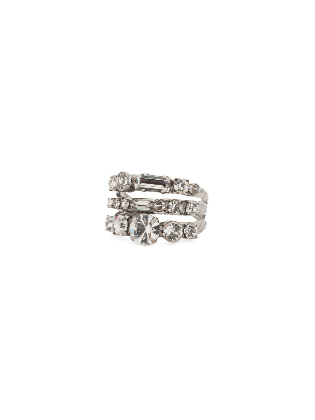 Triple Threat Stacked Ring - RDK23ASCRY - <p>Three rows of crystal encrusted bands are joined together for a stacked, stylish look. From Sorrelli's Crystal collection in our Antique Silver-tone finish.</p>