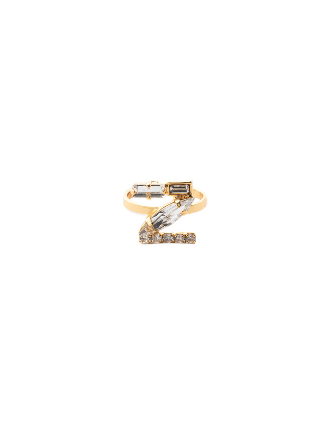 Z Initial Statement Ring - REH65BGCRY - <p>The initial statement ring makes a great gift for someone you love…AND for yourself! An assortment of crystals embellish a single letter charm, sitting prominently in the center of an adjustable ring band. Pair it with the initial pendant necklace to create your own look! From Sorrelli's Crystal collection in our Bright Gold-tone finish.</p>