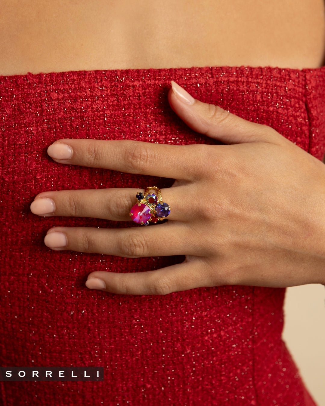 Crystal Assorted Rounds Stacked Ring - RDB11BGREV