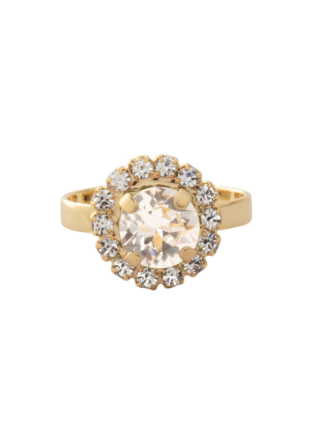 Haute Halo Cocktail Ring - REX10BGCRY - <p>The Haute Halo Cocktail Ring features a single pavé halo round-cut crystal on an adjustable ring band. Adjustable to fit ring sizes 6-8. From Sorrelli's Crystal collection in our Bright Gold-tone finish.</p>