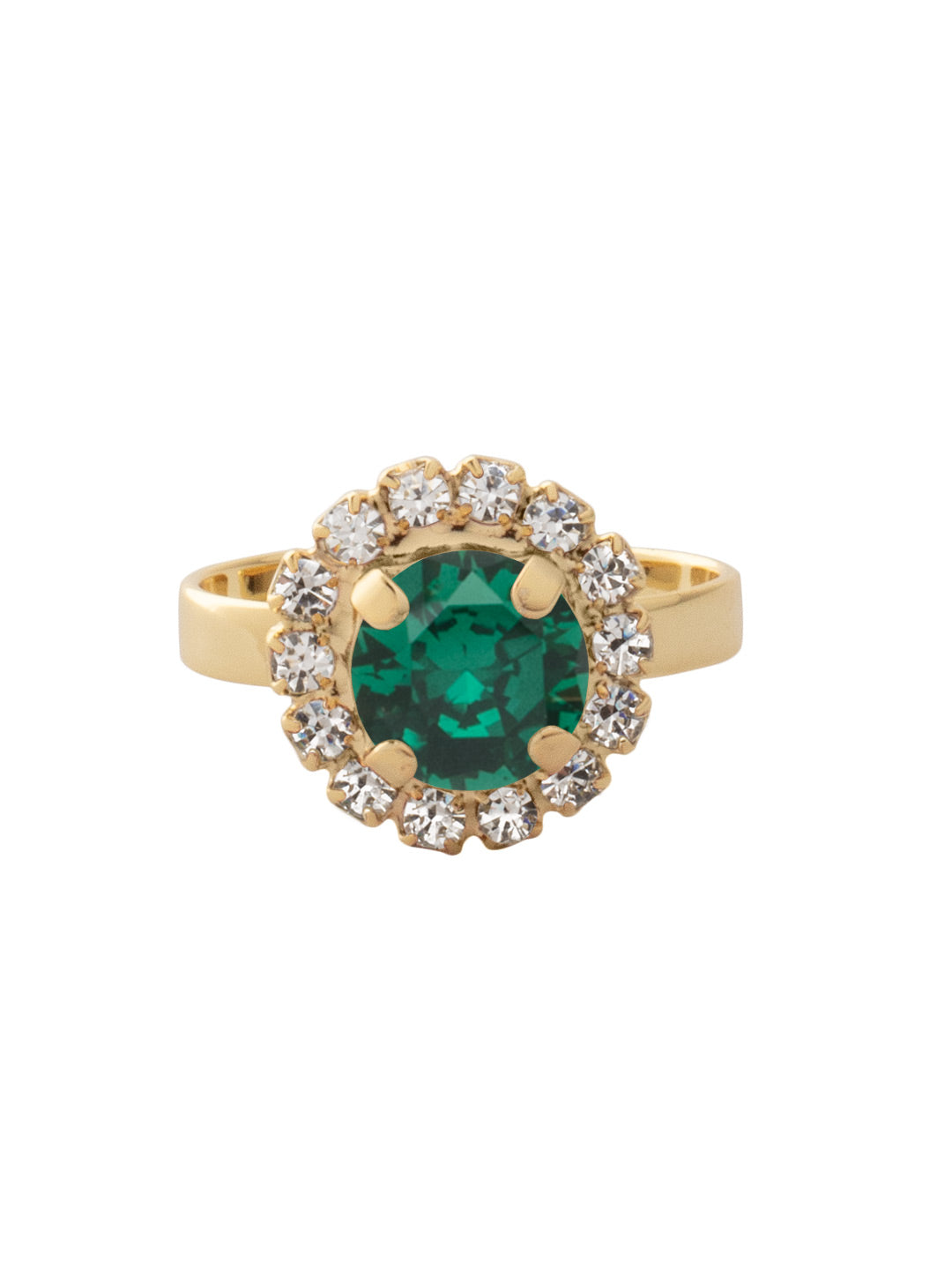 Haute Halo Cocktail Ring - REX10BGEME - <p>The Haute Halo Cocktail Ring features a single pavé halo round-cut crystal on an adjustable ring band. Adjustable to fit ring sizes 6-8. From Sorrelli's Emerald collection in our Bright Gold-tone finish.</p>