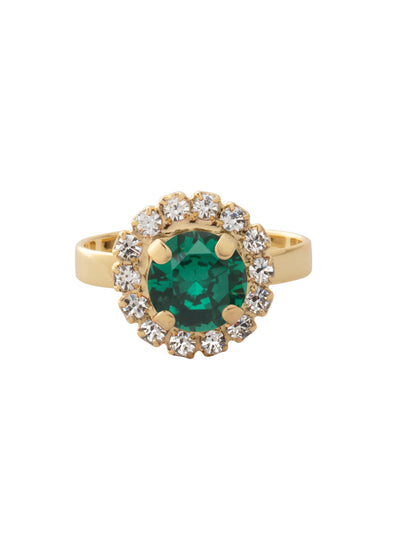 Haute Halo Cocktail Ring - REX10BGEME - <p>The Haute Halo Cocktail Ring features a single pavé halo round-cut crystal on an adjustable ring band. Adjustable to fit ring sizes 6-8. From Sorrelli's Emerald collection in our Bright Gold-tone finish.</p>