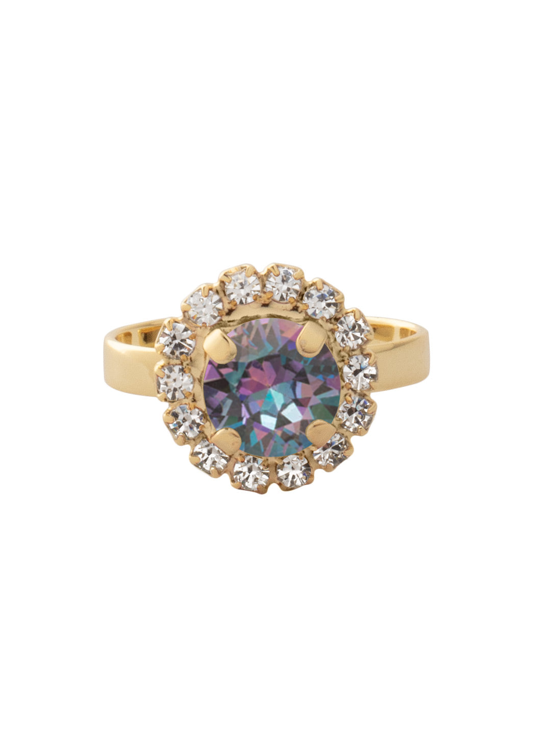 Haute Halo Cocktail Ring - REX10BGVL - <p>The Haute Halo Cocktail Ring features a single pavé halo round-cut crystal on an adjustable ring band. Adjustable to fit ring sizes 6-8. From Sorrelli's Vitrail Light collection in our Bright Gold-tone finish.</p>