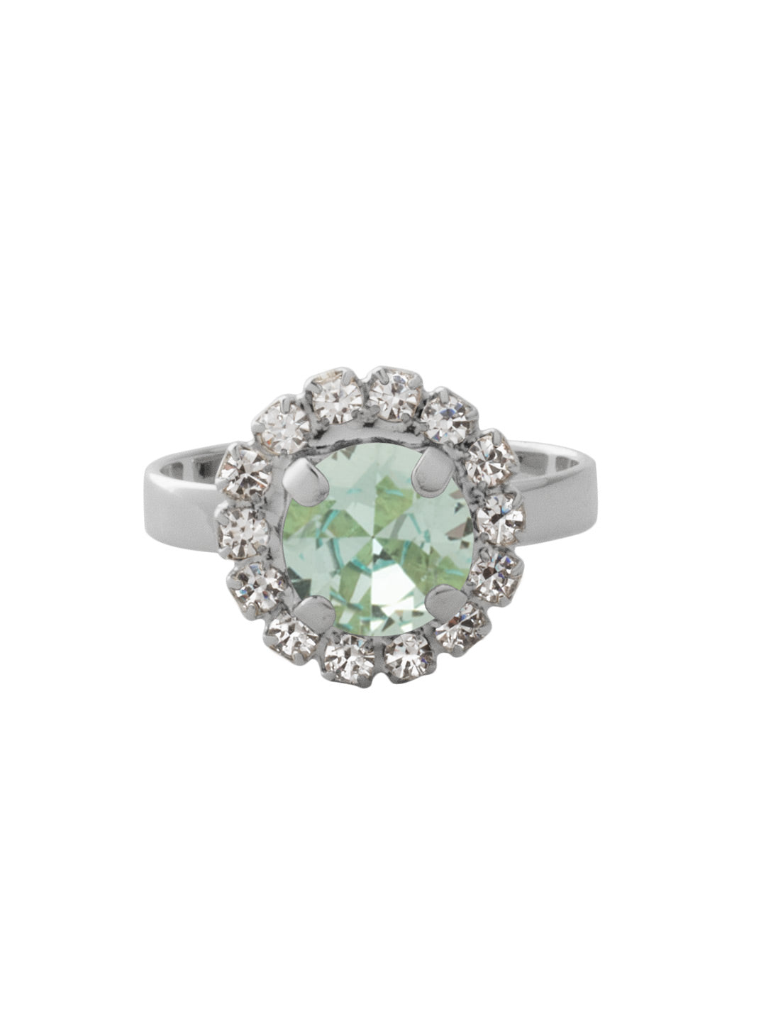 Haute Halo Cocktail Ring - REX10PDAQU - <p>The Haute Halo Cocktail Ring features a single pavé halo round-cut crystal on an adjustable ring band. Adjustable to fit ring sizes 6-8. From Sorrelli's Aquamarine collection in our Palladium finish.</p>