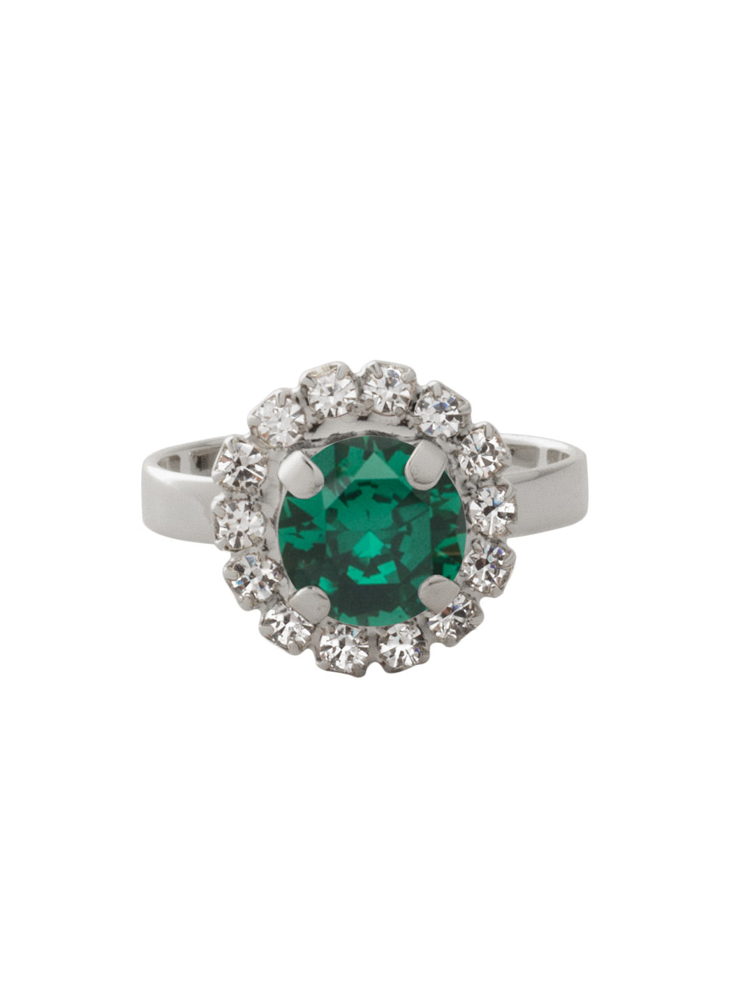 Haute Halo Cocktail Ring - REX10PDEME - <p>The Haute Halo Cocktail Ring features a single pavé halo round-cut crystal on an adjustable ring band. Adjustable to fit ring sizes 6-8. From Sorrelli's Emerald collection in our Palladium finish.</p>