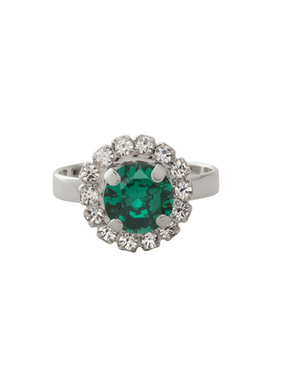 Haute Halo Cocktail Ring - REX10PDEME - <p>The Haute Halo Cocktail Ring features a single pavé halo round-cut crystal on an adjustable ring band. Adjustable to fit ring sizes 6-8. From Sorrelli's Emerald collection in our Palladium finish.</p>