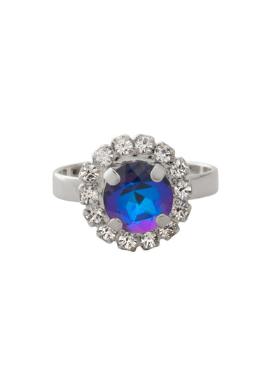 Haute Halo Cocktail Ring - REX10PDRBD - <p>The Haute Halo Cocktail Ring features a single pavé halo round-cut crystal on an adjustable ring band. Adjustable to fit ring sizes 6-8. From Sorrelli's Royal Blue Delite collection in our Palladium finish.</p>