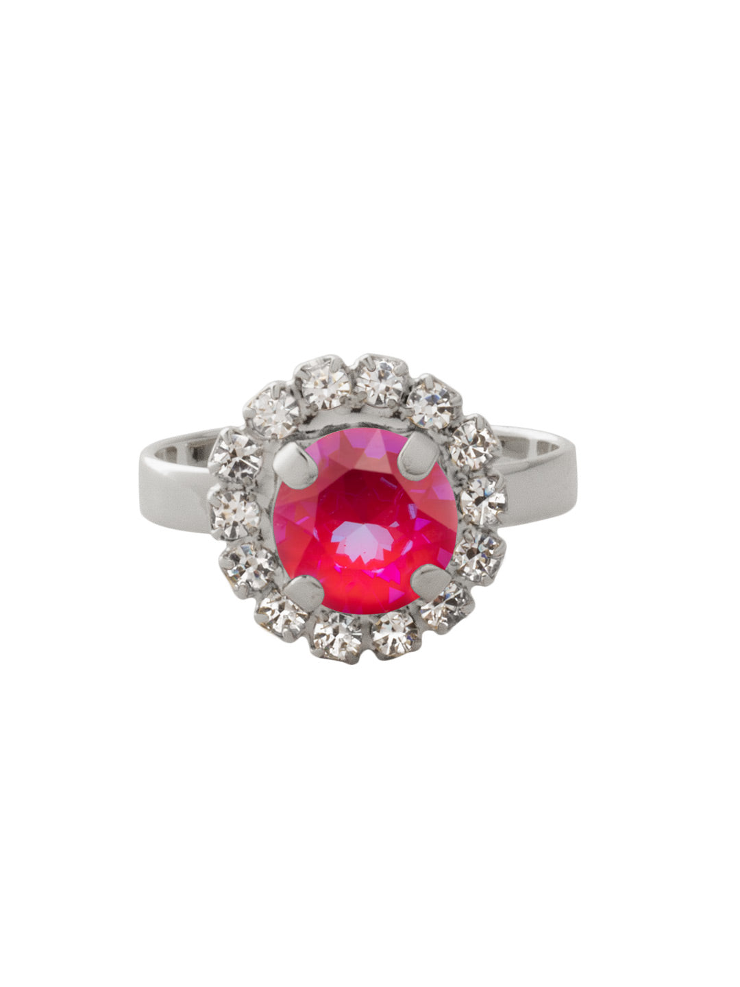 Haute Halo Cocktail Ring - REX10PDRRD - <p>The Haute Halo Cocktail Ring features a single pavé halo round-cut crystal on an adjustable ring band. Adjustable to fit ring sizes 6-8. From Sorrelli's Royal Red Delite collection in our Palladium finish.</p>