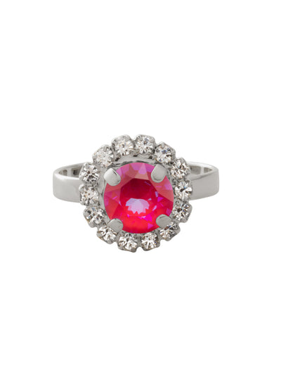 Haute Halo Cocktail Ring - REX10PDRRD - <p>The Haute Halo Cocktail Ring features a single pavé halo round-cut crystal on an adjustable ring band. Adjustable to fit ring sizes 6-8. From Sorrelli's Royal Red Delite collection in our Palladium finish.</p>
