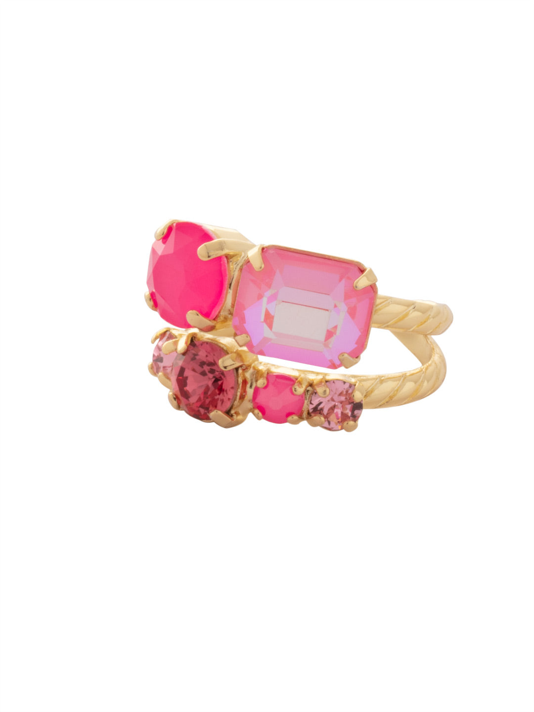 Miriam Stacked Ring - RFC44BGBFL - <p>The Miriam Stacked Ring features assorted cut crystals on a braided double band. Adjustable to fit ring sizes 6-8. From Sorrelli's Big Flirt collection in our Bright Gold-tone finish.</p>