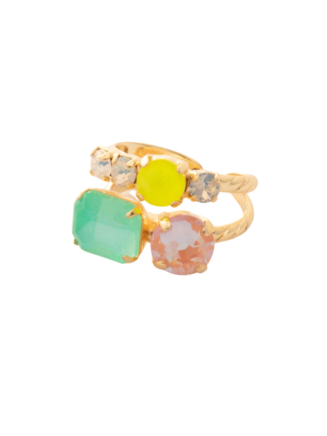 Miriam Stacked Ring - RFC44BGMAM - <p>The Miriam Stacked Ring features assorted cut crystals on a braided double band. Adjustable to fit ring sizes 6-8. From Sorrelli's Mango Mint collection in our Bright Gold-tone finish.</p>
