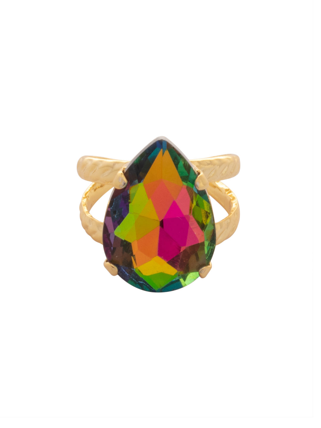 Eileen Statement Ring - RFF10BGVO - <p>The Eileen Statement Ring features a single pear cut candy gem crystal on a braided double band. Adjustable to fit ring sizes 6-8. From Sorrelli's Volcano collection in our Bright Gold-tone finish.</p>