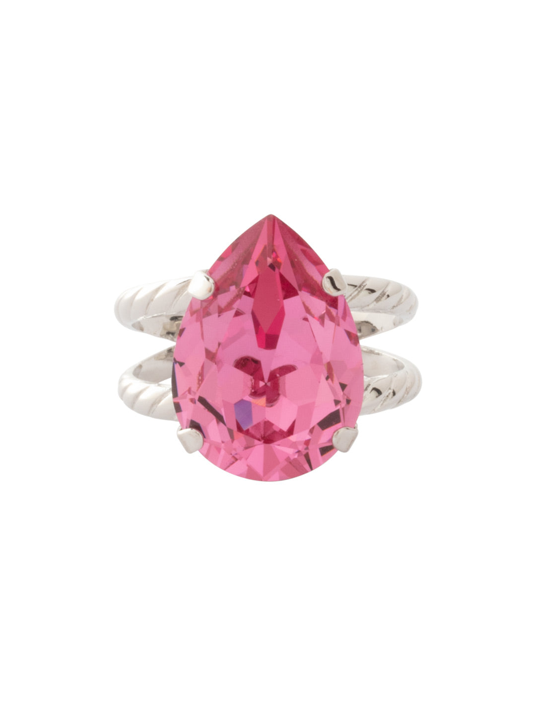 Eileen Statement Ring - RFF10PDRO - <p>The Eileen Statement Ring features a single pear cut candy gem crystal on a braided double band. Adjustable to fit ring sizes 6-8.</p>