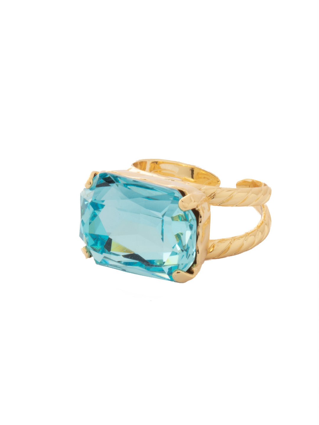 Kathleen Statement Ring - RFF8BGAQU - <p>The Kathleen Statement Ring features an emerald cut candy gem crystal on a braided double band. Adjustable to fit ring sizes 6-8.</p>