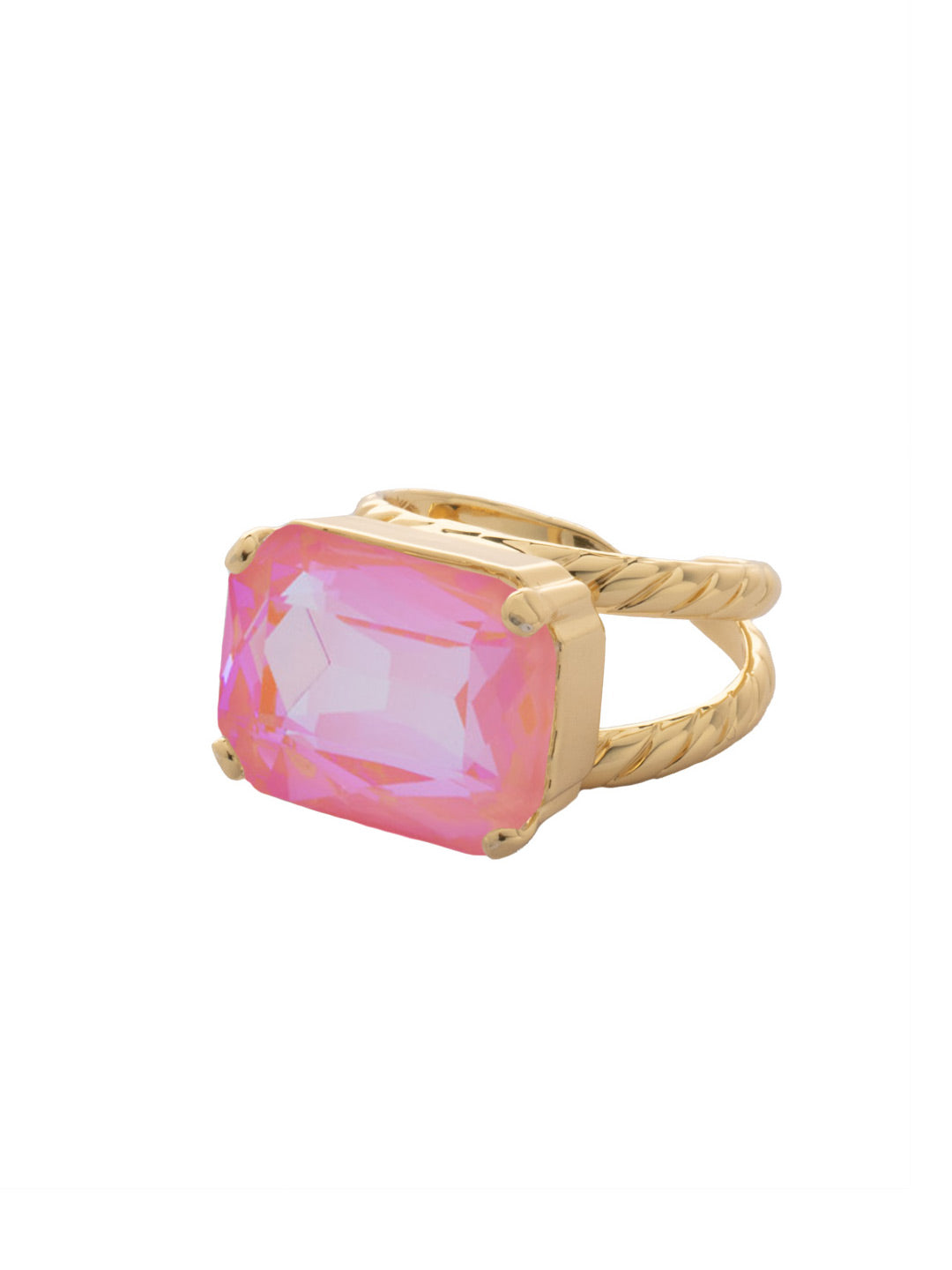 Kathleen Statement Ring - RFF8BGLRD - <p>The Kathleen Statement Ring features an emerald cut candy gem crystal on a braided double band. Adjustable to fit ring sizes 6-8. From Sorrelli's Light Rose Delite collection in our Bright Gold-tone finish.</p>