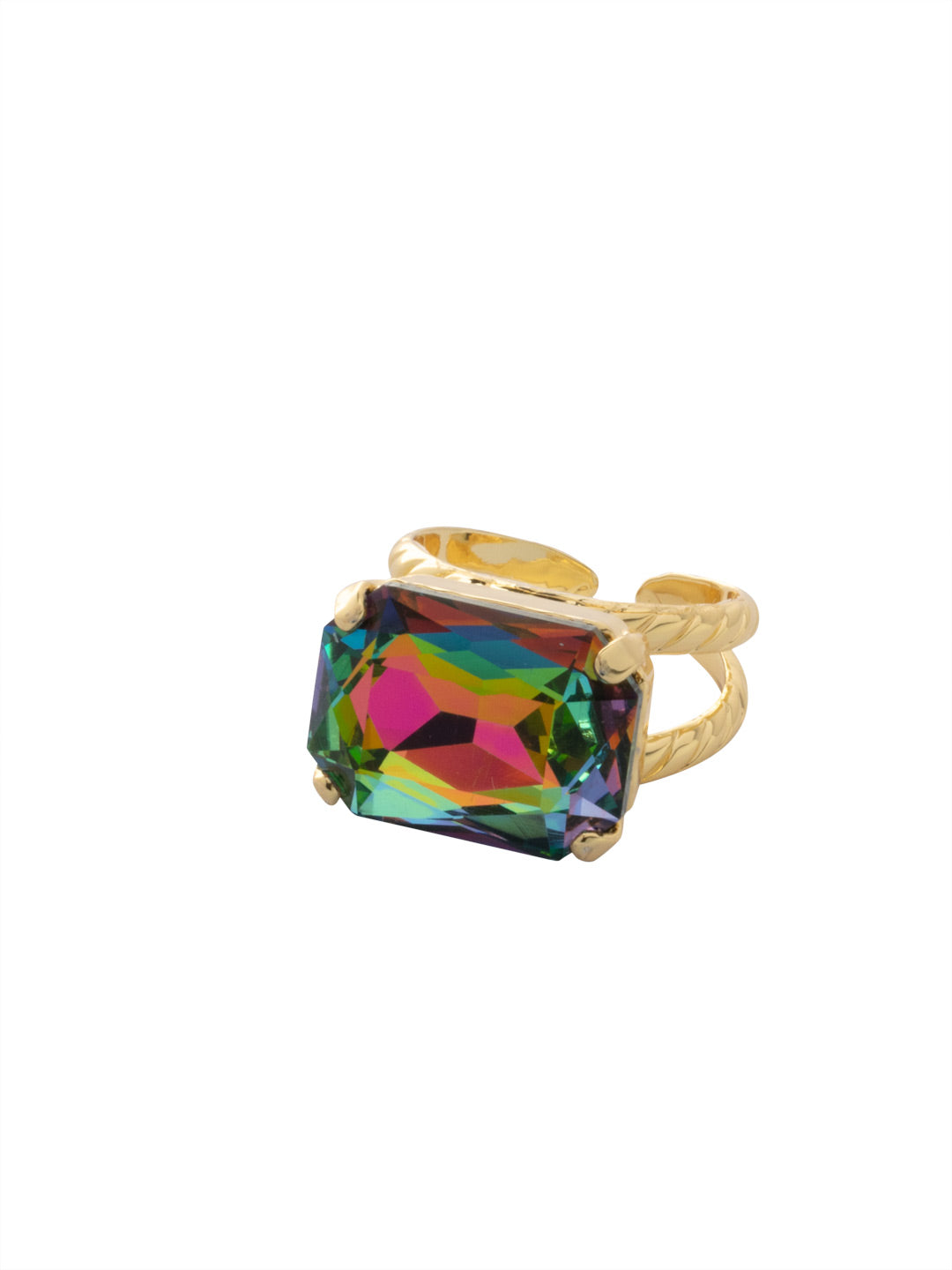 Kathleen Adjustable Cocktail Ring - RFF8BGVO - <p>The Kathleen Statement Ring features an emerald cut candy gem crystal on a braided double band. Adjustable to fit ring sizes 6-8.</p>
