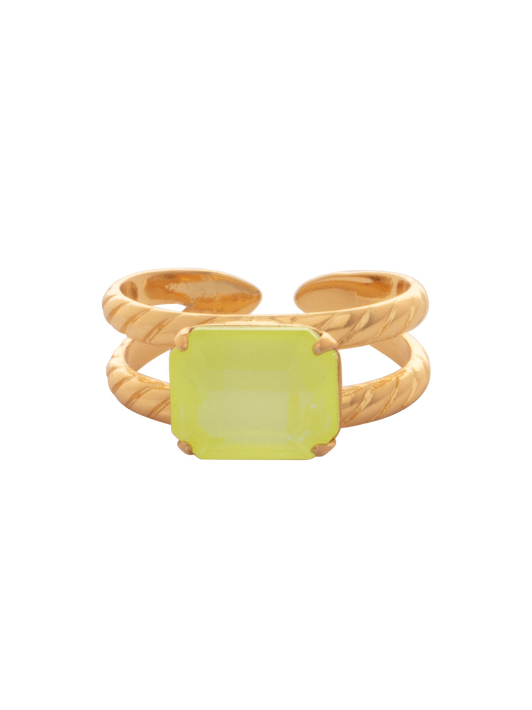 Octavia Cocktail Ring - RFK6BGELY - <p>The Octavia Cocktail Ring features a single emerald cut crystal on a braided double band. Adjustable to fit ring sizes 6-8. From Sorrelli's Electric Yellow collection in our Bright Gold-tone finish.</p>