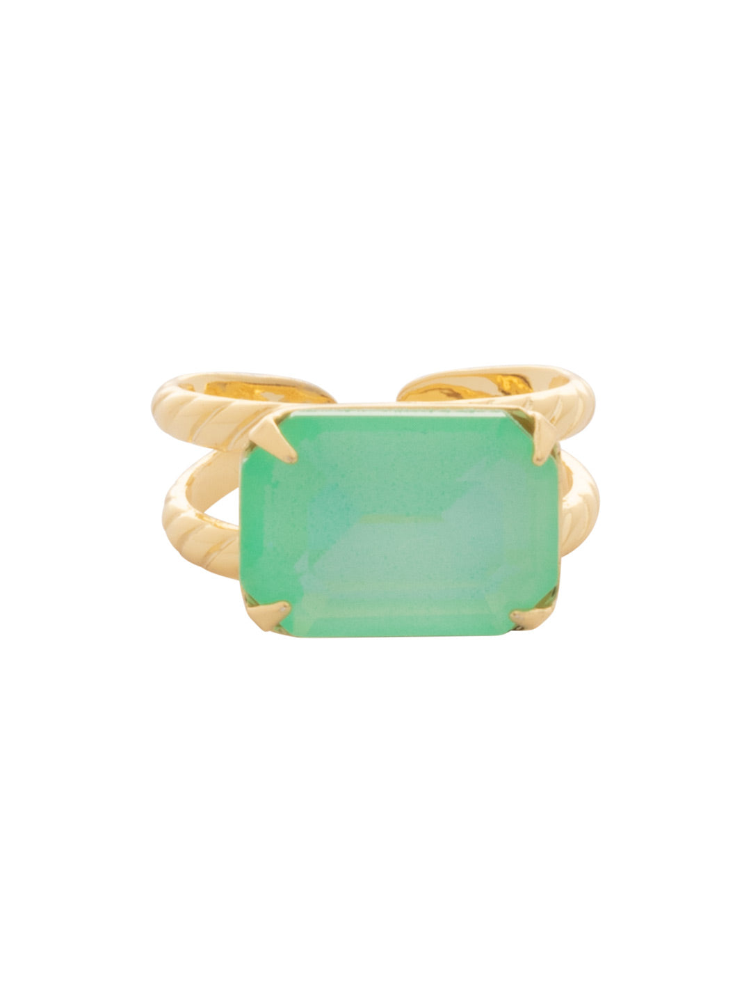 Emerald Cocktail Ring - RFL88BGMND - <p>The Emerald Cocktail Ring features a single emerald cut crystal on a braided double band. Adjustable to fit ring sizes 6-8. From Sorrelli's Mint Delite collection in our Bright Gold-tone finish.</p>