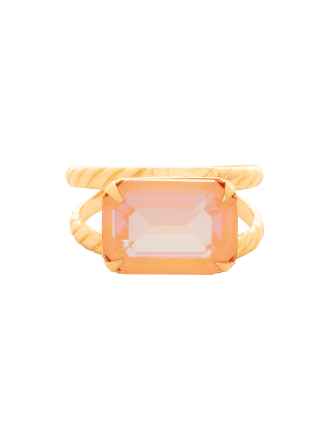 Emerald Cocktail Ring - RFL88BGPD - <p>The Emerald Cocktail Ring features a single emerald cut crystal on a braided double band. Adjustable to fit ring sizes 6-8. From Sorrelli's Peach Delite collection in our Bright Gold-tone finish.</p>