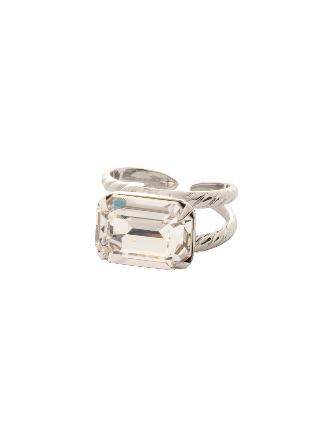 Emerald Cocktail Ring - RFL88PDCRY - <p>The Emerald Cocktail Ring features a single emerald cut crystal on a braided double band. Adjustable to fit ring sizes 6-8. From Sorrelli's Crystal collection in our Palladium finish.</p>