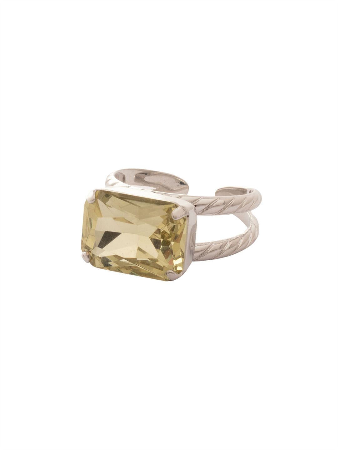 Emerald Cocktail Ring - RFL88PDJON - <p>The Emerald Cocktail Ring features a single emerald cut crystal on a braided double band. Adjustable to fit ring sizes 6-8. From Sorrelli's Jonquil collection in our Palladium finish.</p>