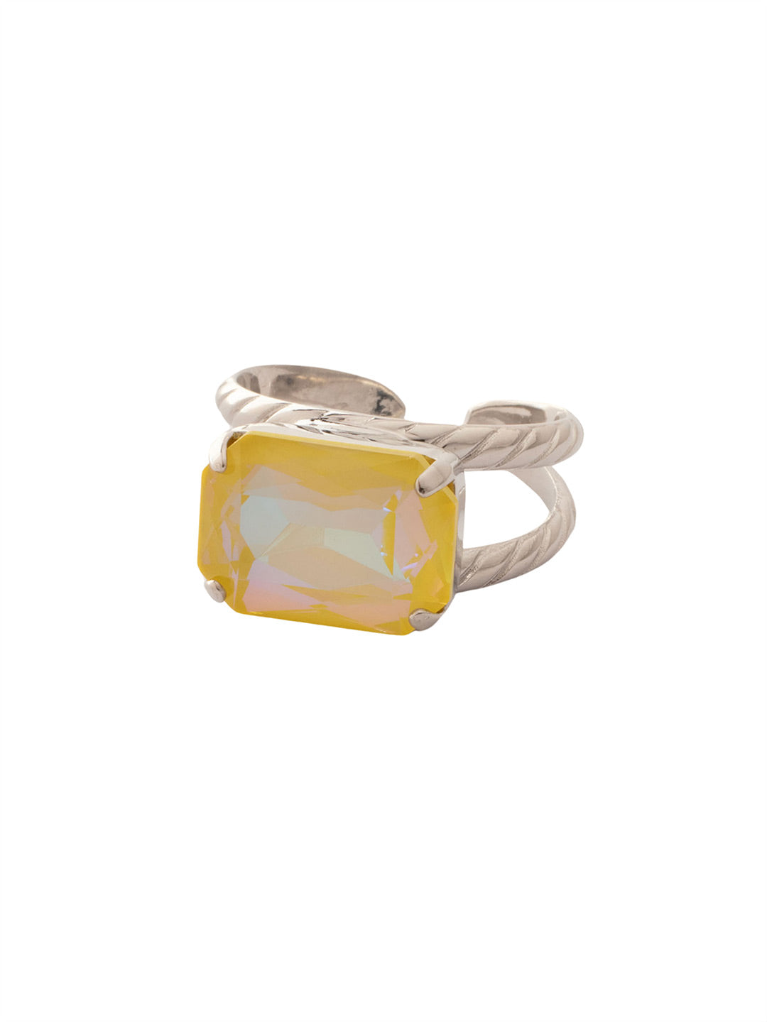 Emerald Cocktail Ring - RFL88PDLTD - <p>The Emerald Cocktail Ring features a single emerald cut crystal on a braided double band. Adjustable to fit ring sizes 6-8. From Sorrelli's Light Topaz Delite collection in our Palladium finish.</p>