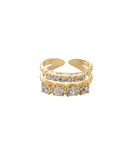 Crystal Studded Stacked Ring - RFM53BGCRY - <p>The Crystal Studded Stacked Ring features two rows of crystals on an adjustable stacked band. From Sorrelli's Crystal collection in our Bright Gold-tone finish.</p>