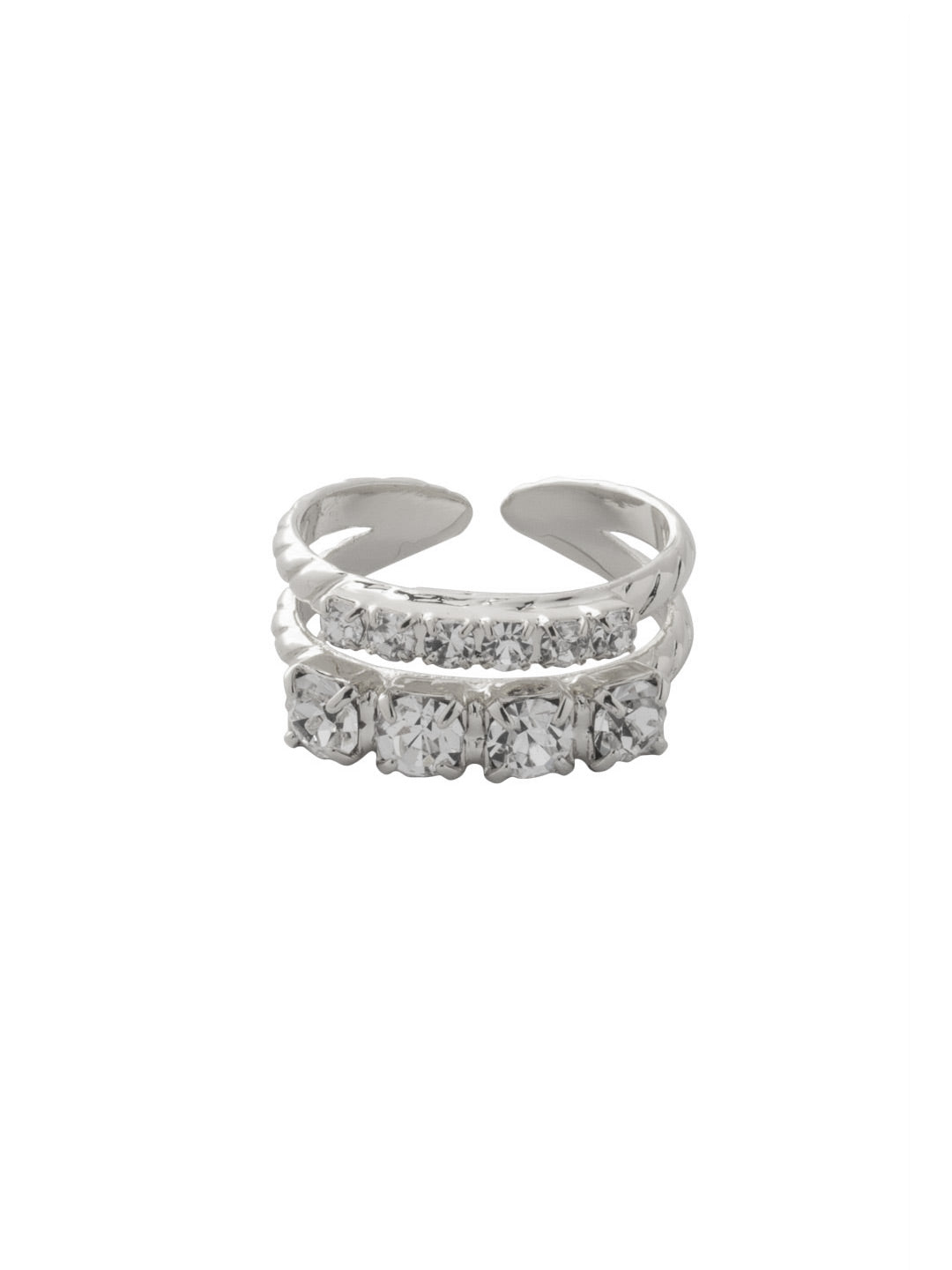 Crystal Studded Stacked Ring - RFM53PDCRY - <p>The Crystal Studded Stacked Ring features two rows of crystals on a braided double band. Adjustable to fit ring sizes 6-8. From Sorrelli's Crystal collection in our Palladium finish.</p>