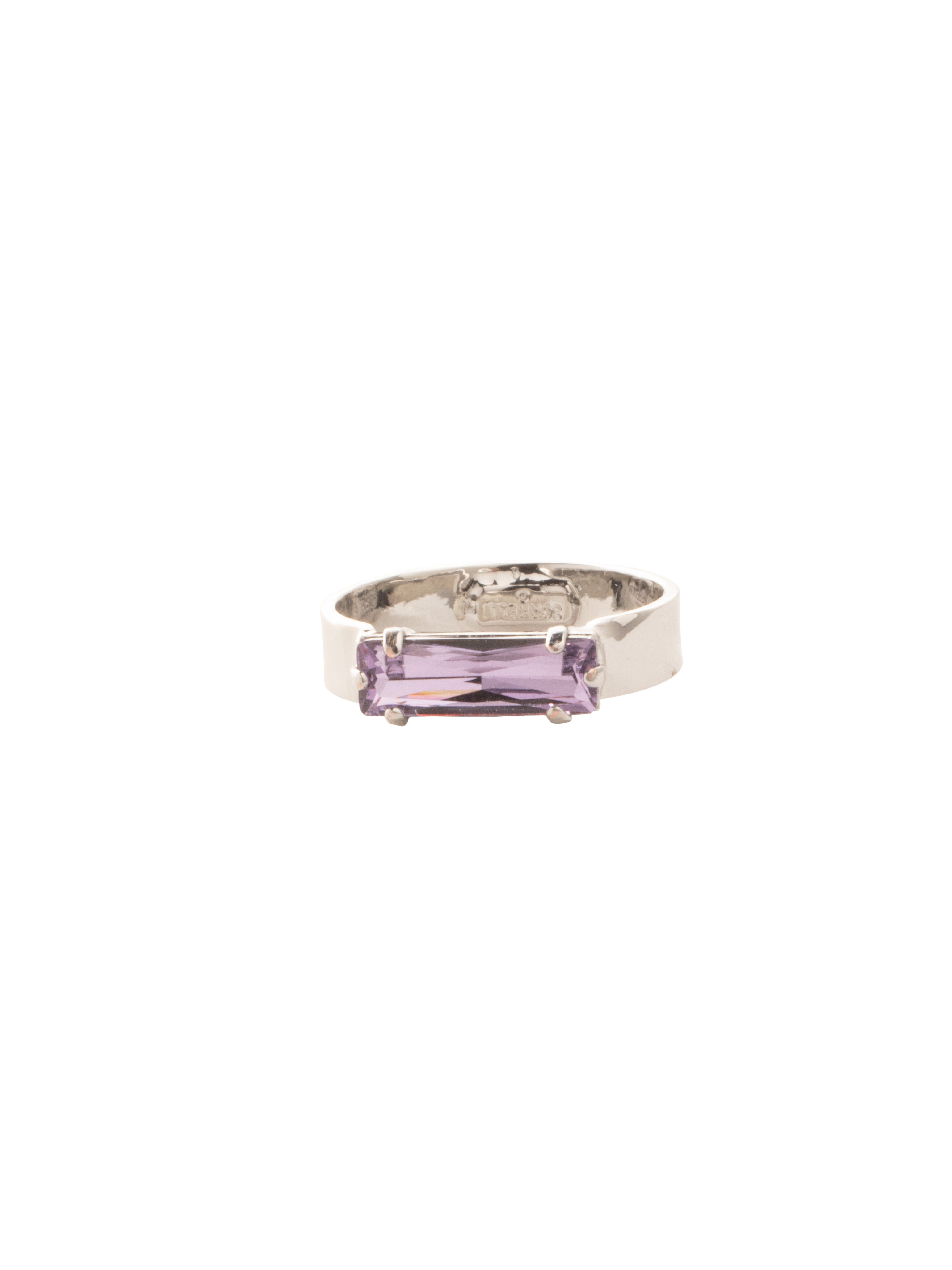 Bindi Closed Band Ring - RFP13PDLCH - <p>The Bindi Closed Band Ring features a single baguette cut crystal on a single metal band, closed in the back to fit a ring size 7. From Sorrelli's Lilac Champagne collection in our Palladium finish.</p>