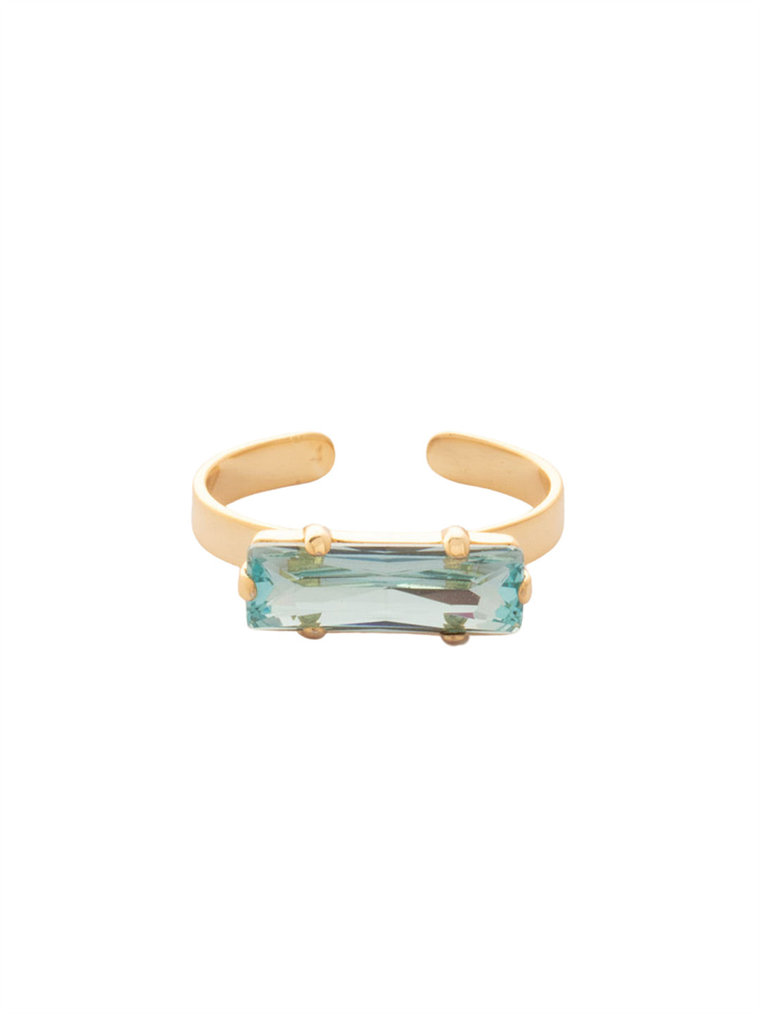 Bindi Band Ring - RFS2BGAQU - <p>The Bindi Band Ring features a single horizontal baguette-cut crystal on an adjustable thin metal band, fitting ring sizes 6-8. From Sorrelli's Aquamarine collection in our Bright Gold-tone finish.</p>