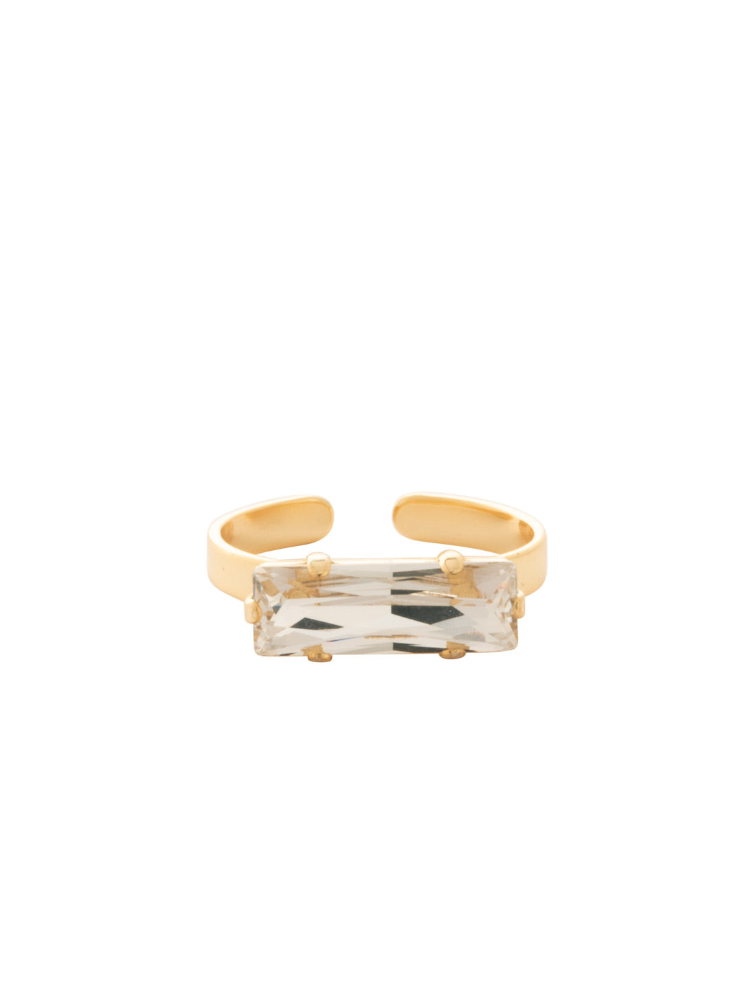 Bindi Band Ring - RFS2BGCRY - <p>The Bindi Band Ring features a single horizontal baguette-cut crystal on an adjustable thin metal band, fitting ring sizes 6-8. From Sorrelli's Crystal collection in our Bright Gold-tone finish.</p>