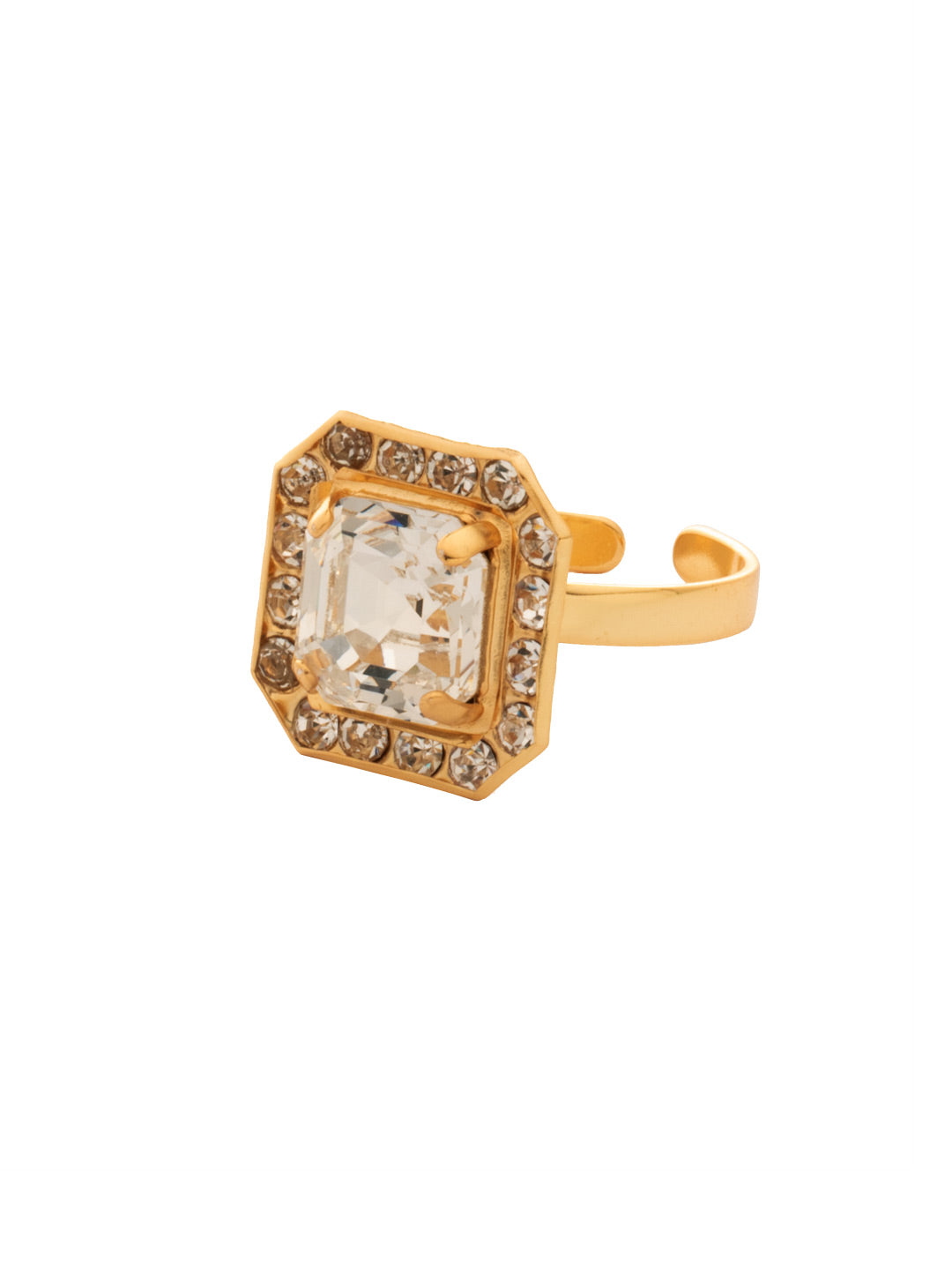 Autumn Cocktail Ring - RFS5BGCRY - <p>The Autumn Cocktail Ring features an open adjustable metal band that elegantly showcases a stunning crystal-embellished imperial square halo. A bold and glamorous statement piece, perfect for adding a touch of sparkle to any outfit. Adjustable to fit ring sizes 6-8. From Sorrelli's Crystal collection in our Bright Gold-tone finish.</p>