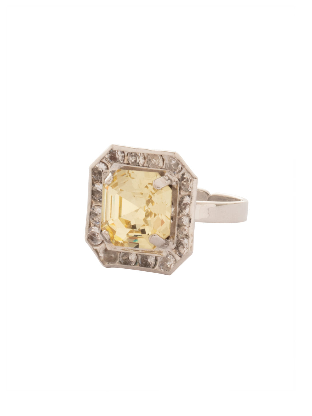 Autumn Cocktail Ring - RFS5PDLZ - <p>The Autumn Cocktail Ring features an open adjustable metal band that elegantly showcases a stunning crystal-embellished imperial square halo. A bold and glamorous statement piece, perfect for adding a touch of sparkle to any outfit. Adjustable to fit ring sizes 6-8. From Sorrelli's Lemon Zest collection in our Palladium finish.</p>