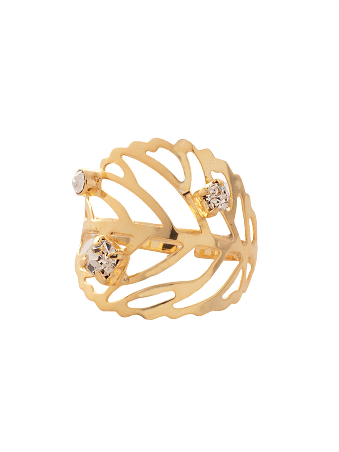 Cala Statement Ring - RFU2BGCRY - <p>The Cala Statement Ring features a delicate crystal embellished metal leaf cut-out wrapped around an adjustable ring band, fitting a range of sizes 6-8. From Sorrelli's Crystal collection in our Bright Gold-tone finish.</p>