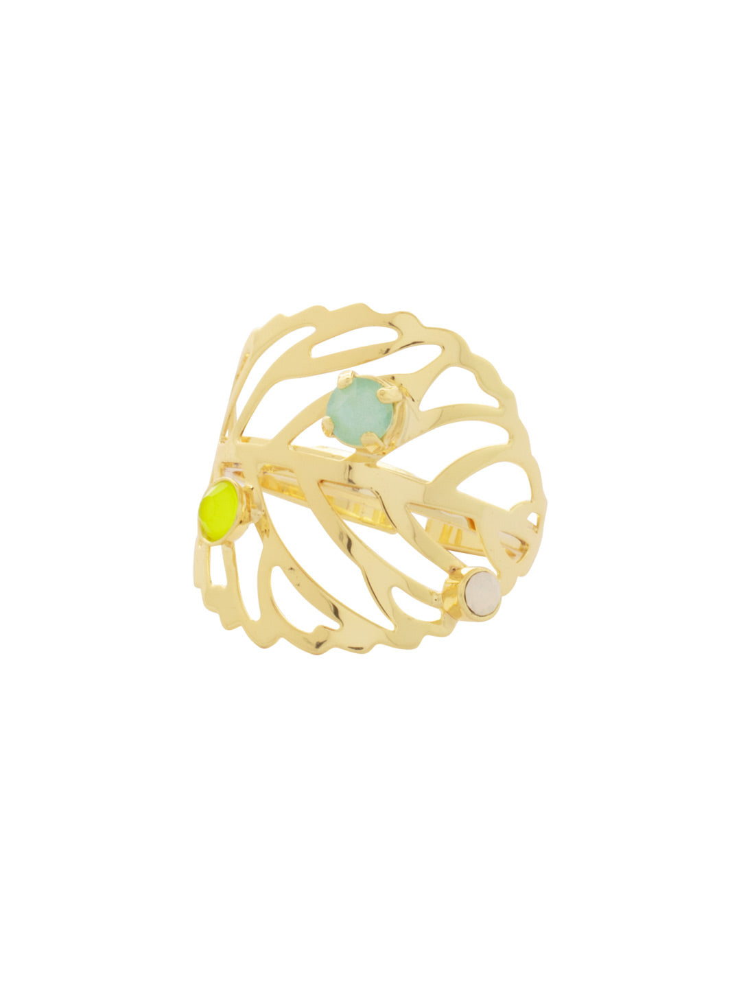 Cala Statement Ring - RFU2BGMAM - <p>The Cala Statement Ring features a delicate crystal embellished metal leaf cut-out wrapped around an adjustable ring band, fitting a range of sizes 6-8. From Sorrelli's Mango Mint collection in our Bright Gold-tone finish.</p>